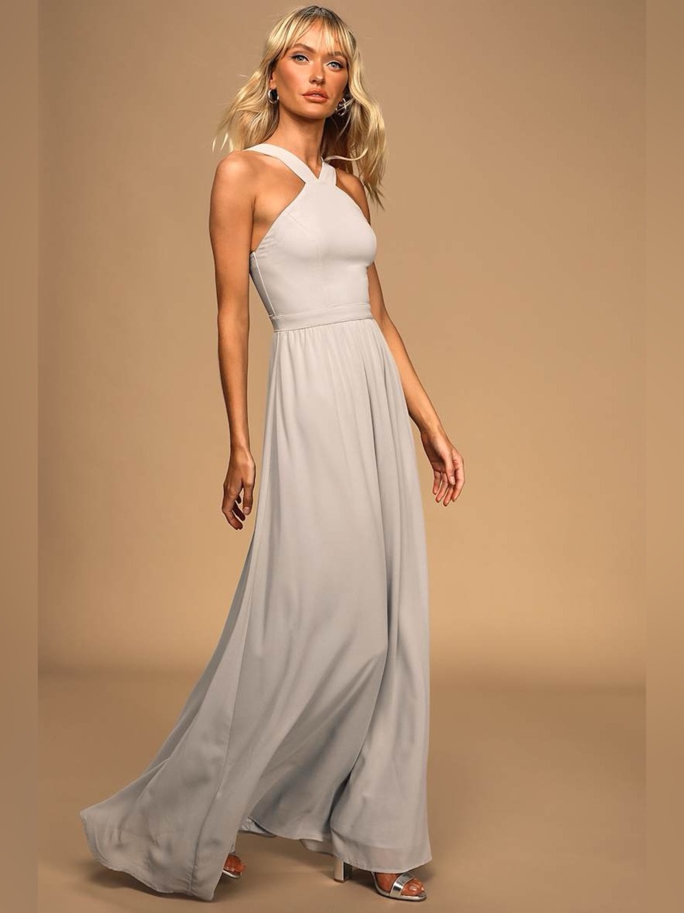 Lulus Air of Romance Gray Maxi Dress Size M NWT Bridesmaid Formal Wedding Guest - Picture 2 of 12